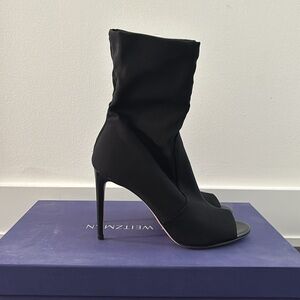 Stuart Weitzman Hugger Black Open Toe Booties 8